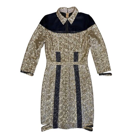 Jinhoy Gold Line Bodycon Sequin Navy Mesh Strap Dress XS - Picture 10 of 15